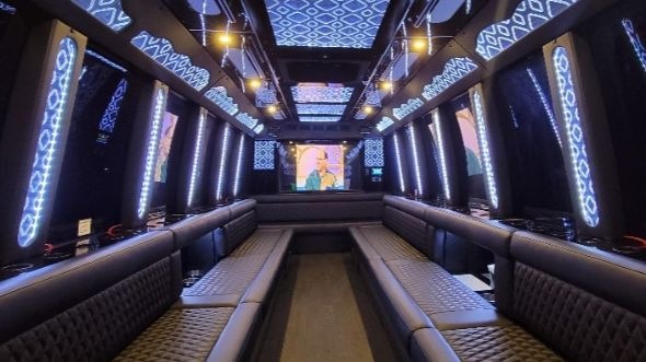 Interior of Charter Bus Company Coconut Creek's Party Bus in Coconut Creek